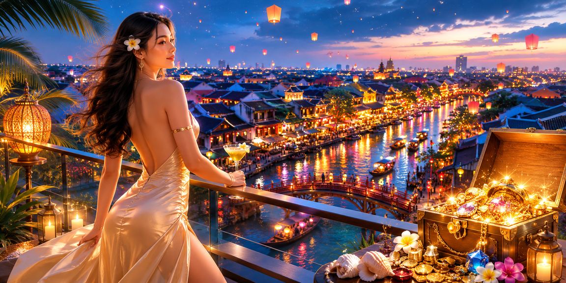 Cảnh Hà Nội về đêm với đèn lồng và không khí cá cược thể thao sôi động